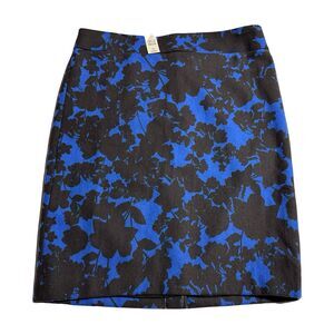 Talbots Women’s Pencil Skirt Size 10 P Petite Blue Black Floral Wool Blend NWT